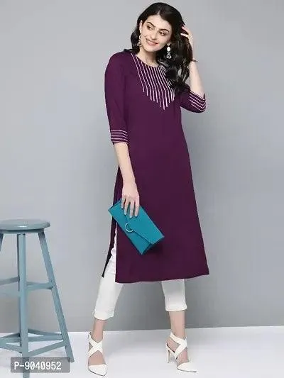 Purple Rayon Embroidered Kurtas For Women