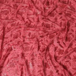 Radiant Coral Red Embroidered Cotton Voile Fabric for Thobe - 140cm Wide-4.5 Mtrs piece-D18609