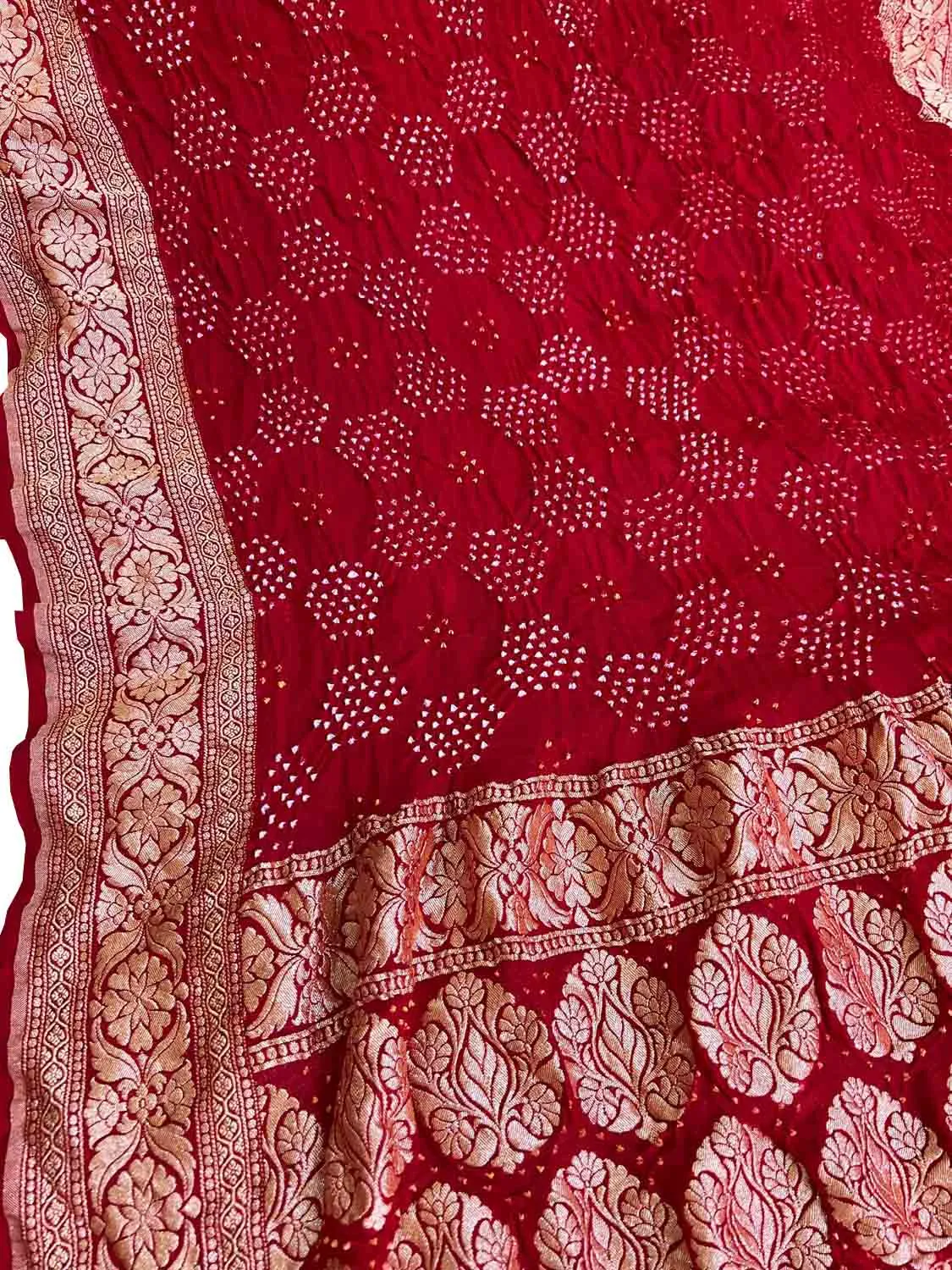 Red Banarasi Bandhani Georgette Neemzari Dupatta