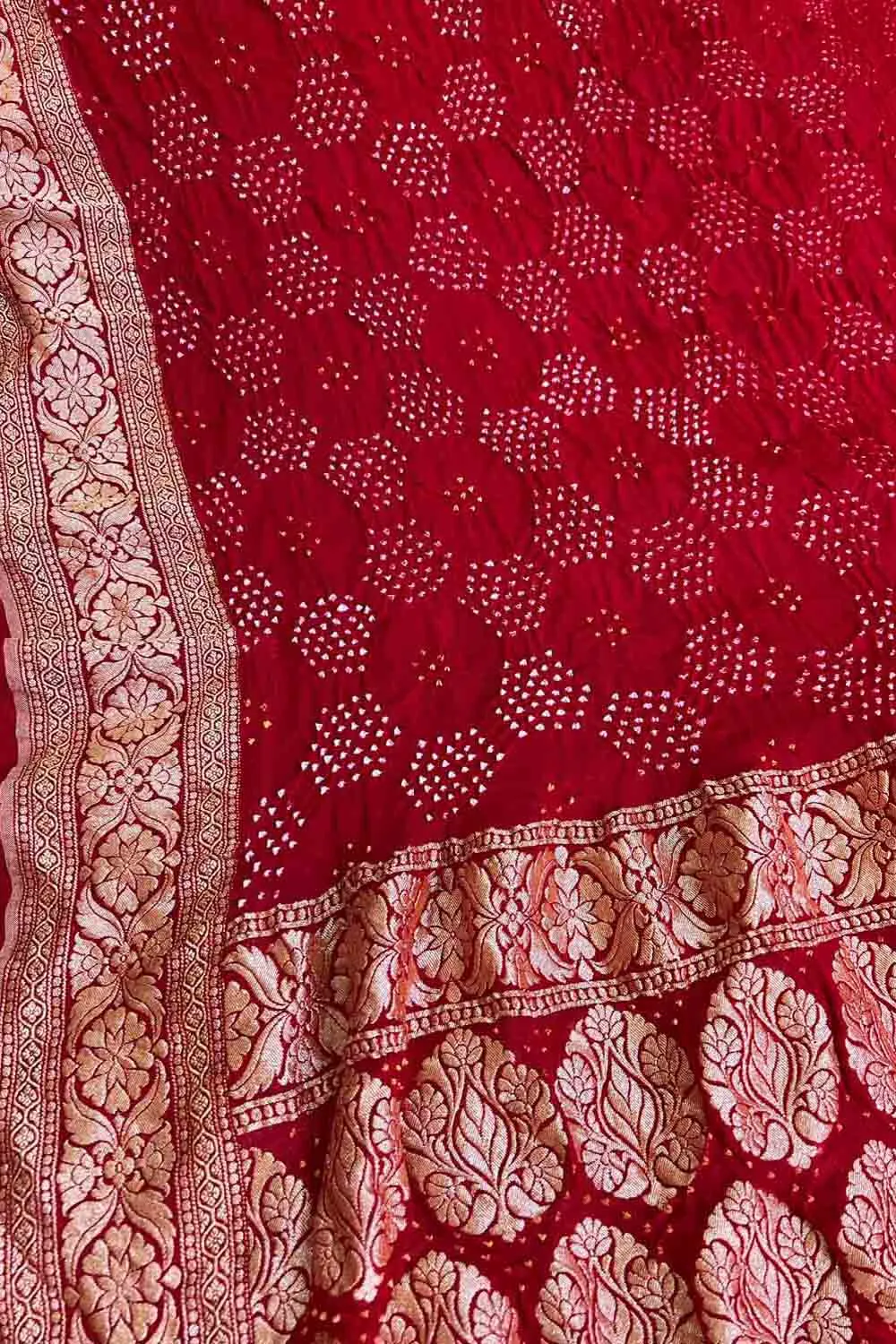 Red Banarasi Bandhani Georgette Neemzari Dupatta