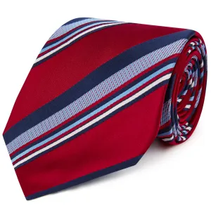 Red Blue Sateen Multi Stripe Woven Silk Tie