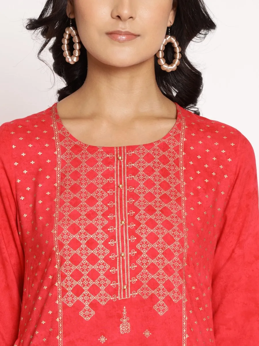 Red Ornamental Printed Kurta