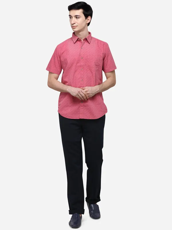 Rose Pink Smart Fit Printed Casual Shirt | Greenfibre