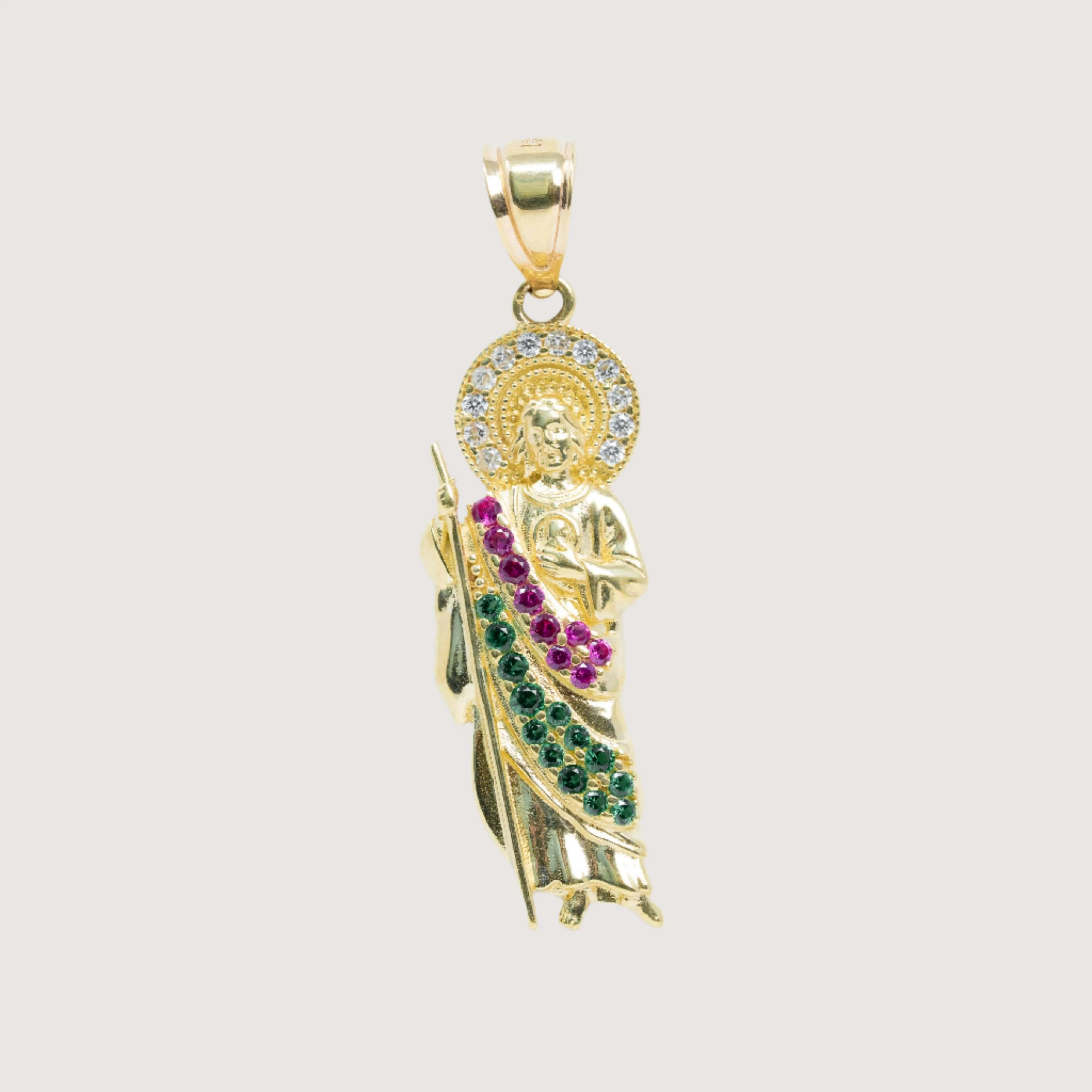 Saint Jude Pendant in 14K Yellow Gold with CZ – Men’s Gold Pendant