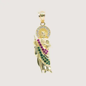 Saint Jude Pendant in 14K Yellow Gold with CZ – Men’s Gold Pendant