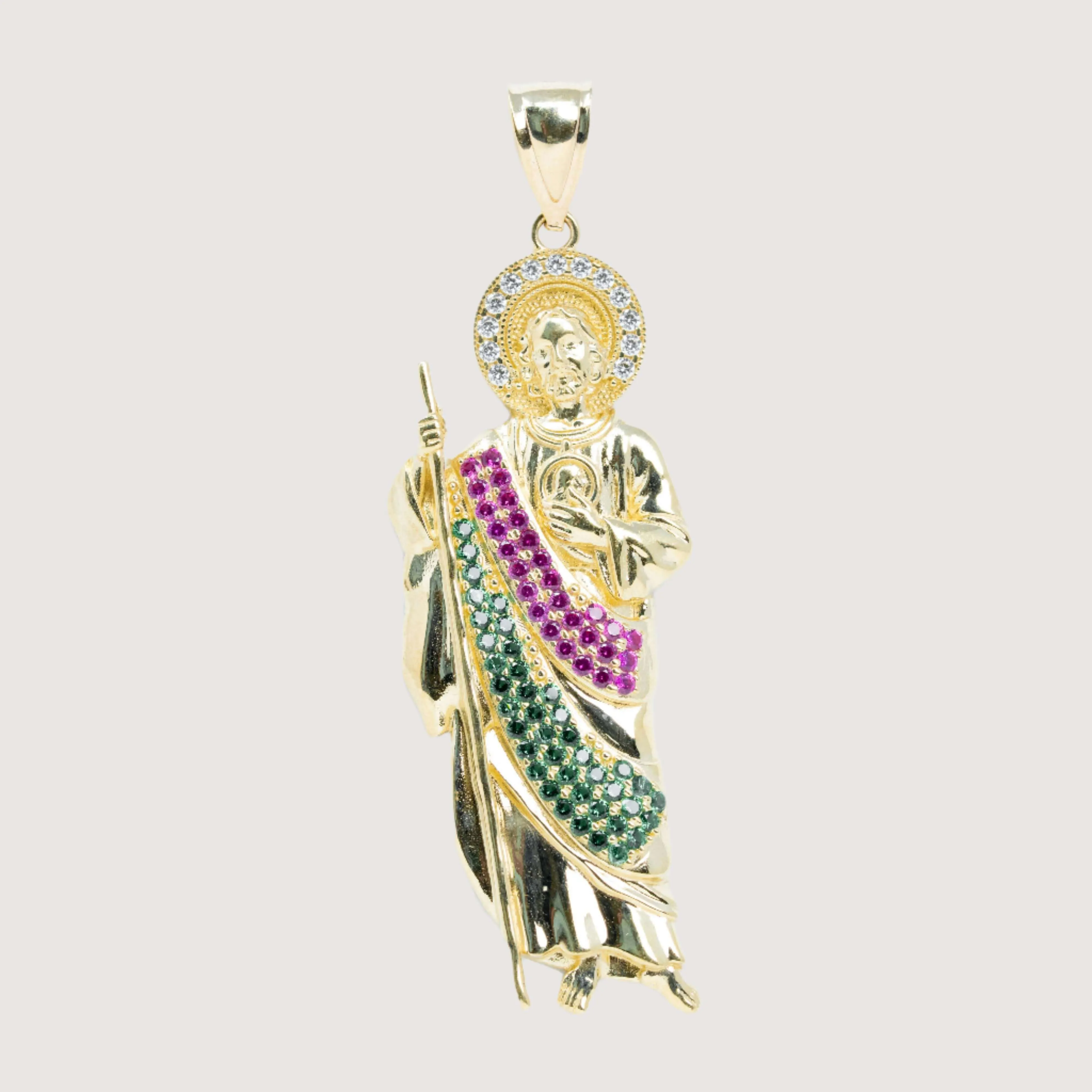 Saint Jude Pendant in 14K Yellow Gold with CZ – Men’s Gold Pendant