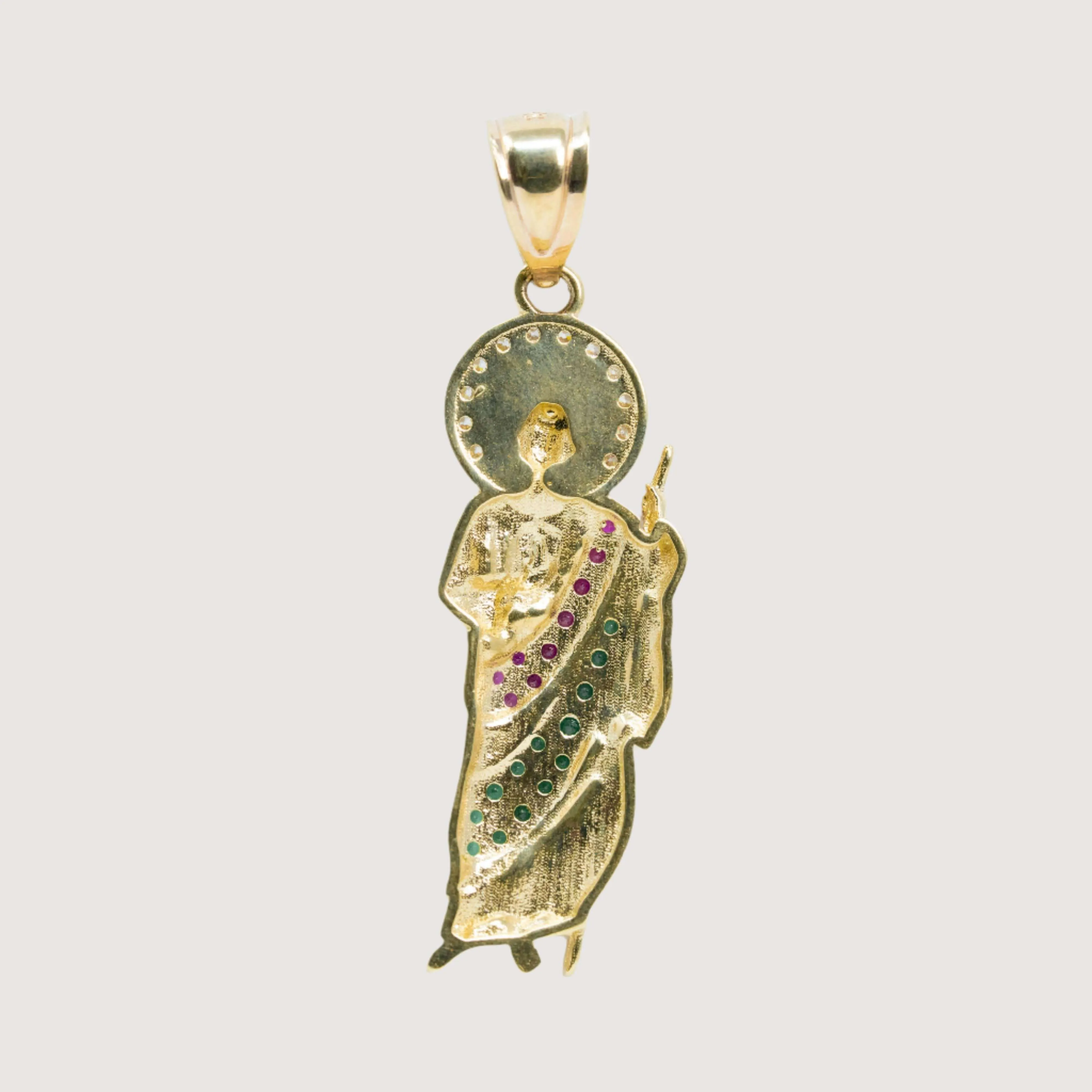 Saint Jude Pendant in 14K Yellow Gold with CZ – Men’s Gold Pendant