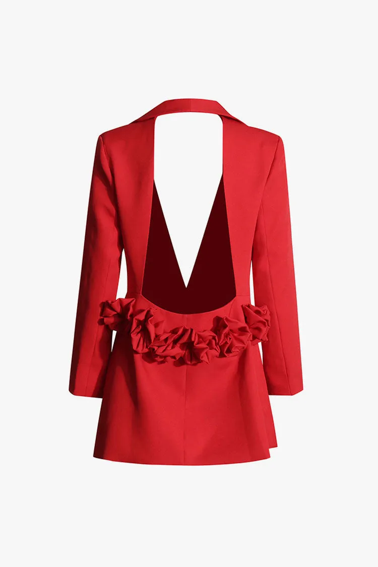 Sexy Shawl Collar Plunge Single Breasted Rosette Trim Cutout Blazer