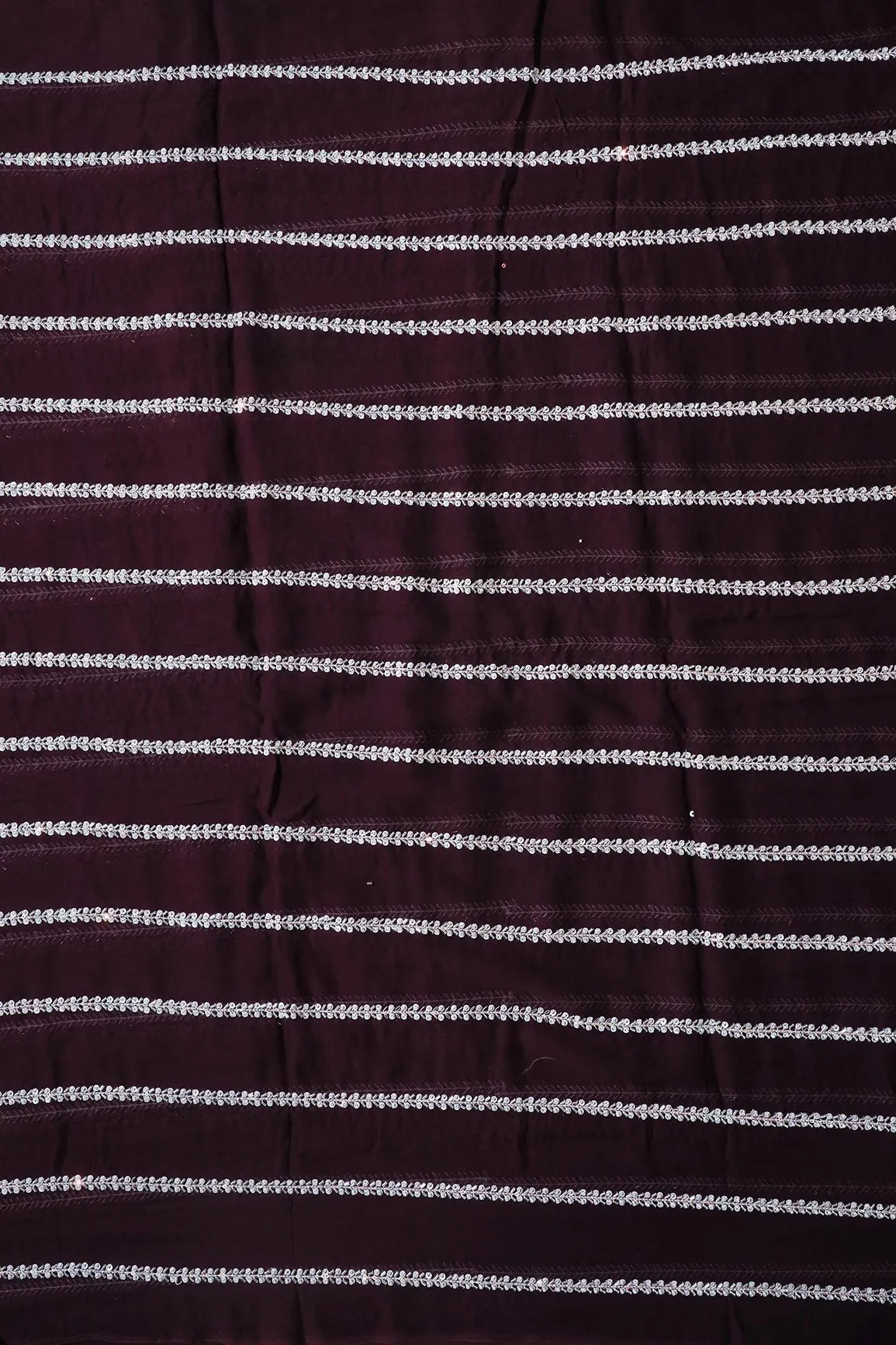 Silver Beads With Sequins Beautiful Stripes Handwork Embroidery On Wine Viscose Georgette Fabric