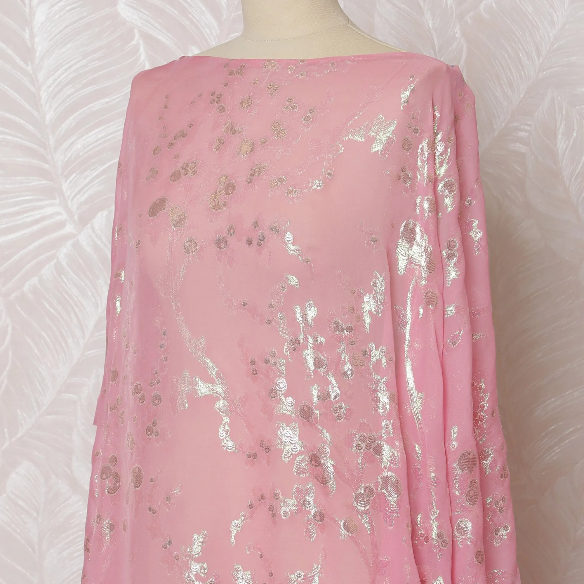 Soft Pink Traditional Somali Dirac Fabric in Pure Silk Chiffon with Metallic Lurex, 140 cm, 3.5 Meters, South Korean Fabric-D19864