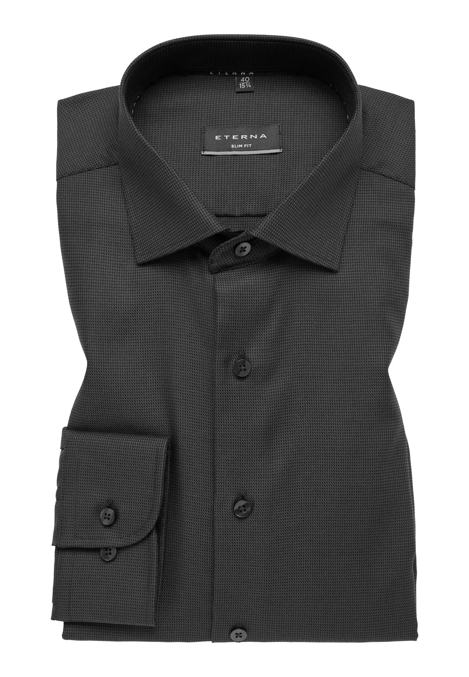 'Structured Twill' In Black - Slim Fit - Textured Weave Cotton Twill Dress Shirt with Cutaway Collar by Eterna 1863