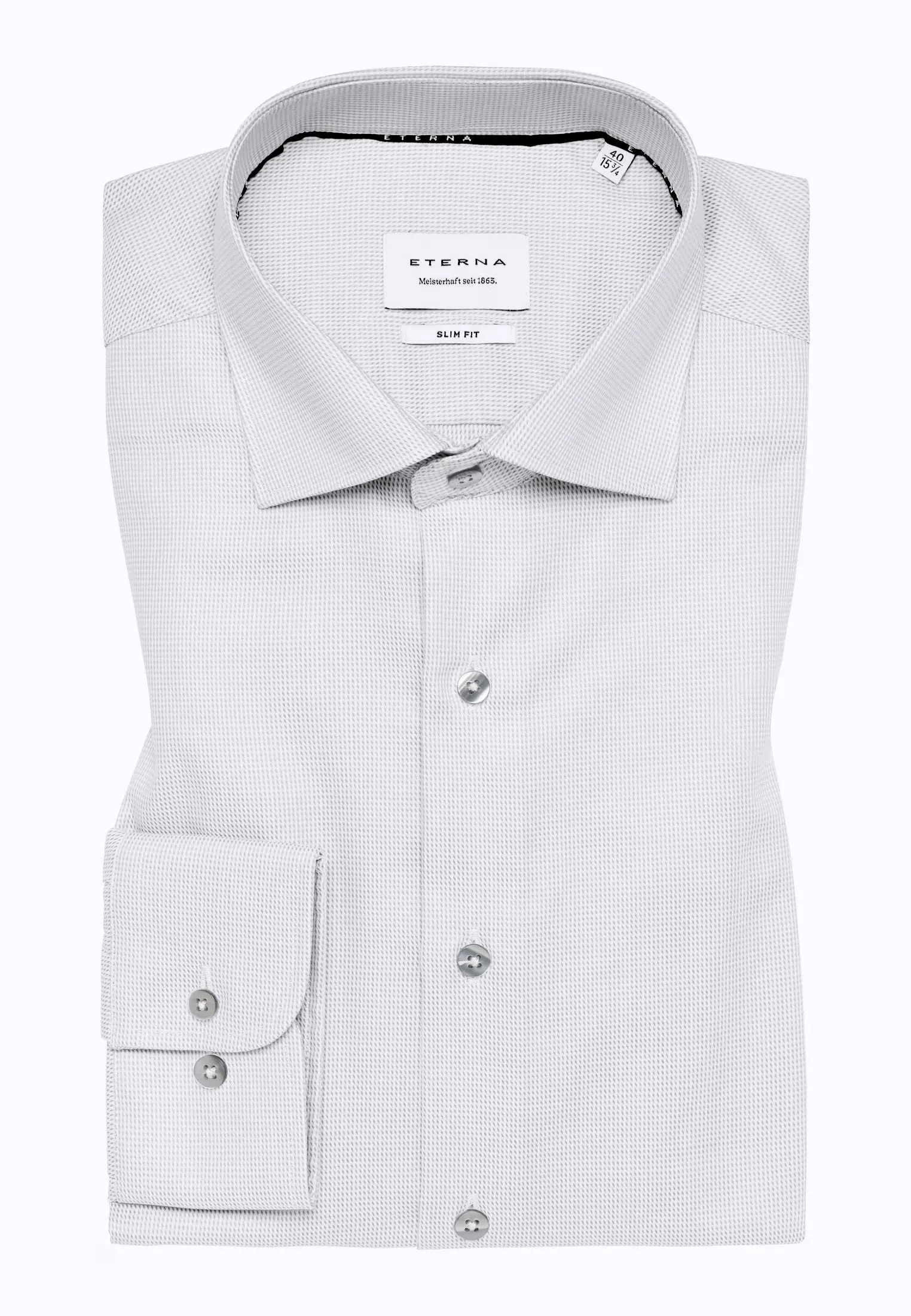 'Structured Twill' In Silver Grey - Slim Fit - Textured Weave Cotton Twill Dress Shirt with Cutaway Collar by Eterna 1863