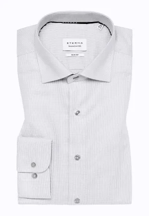 'Structured Twill' In Silver Grey - Slim Fit - Textured Weave Cotton Twill Dress Shirt with Cutaway Collar by Eterna 1863