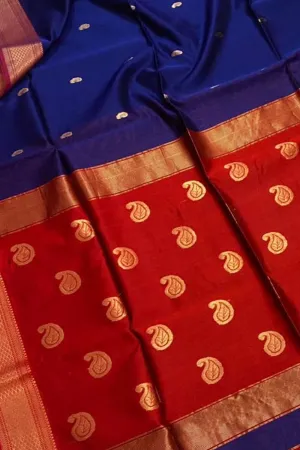 Stunning Blue & Red Maheshwari Silk Saree