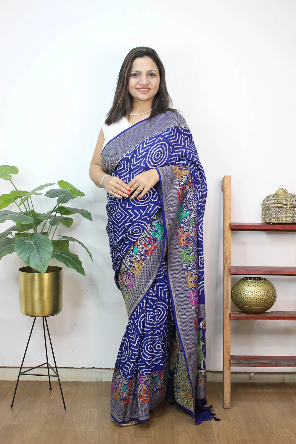 Stunning Blue Banarasi Bandhani Georgette Saree with Meenakari Work