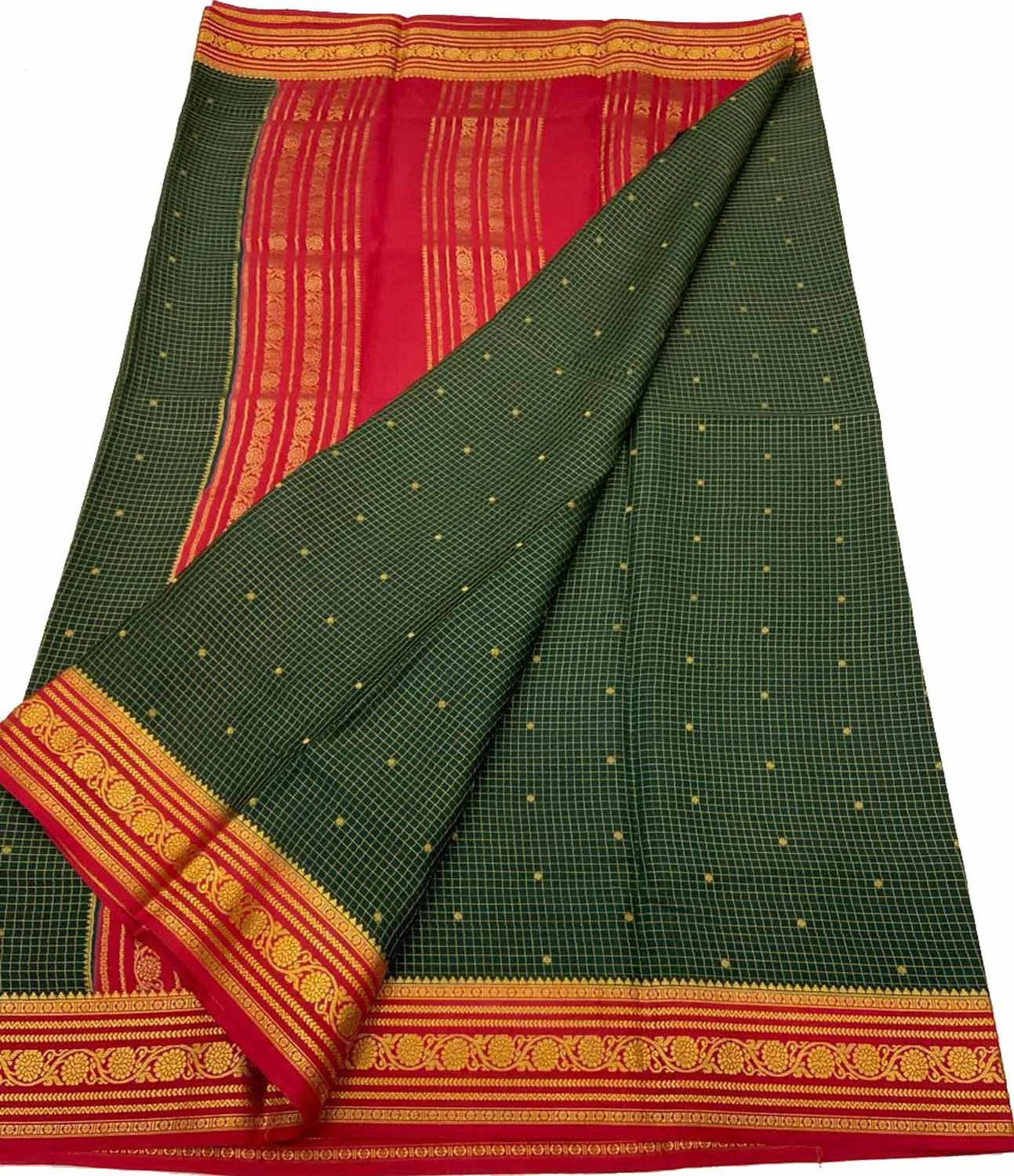 Stunning Green & Red Mysore Silk Saree