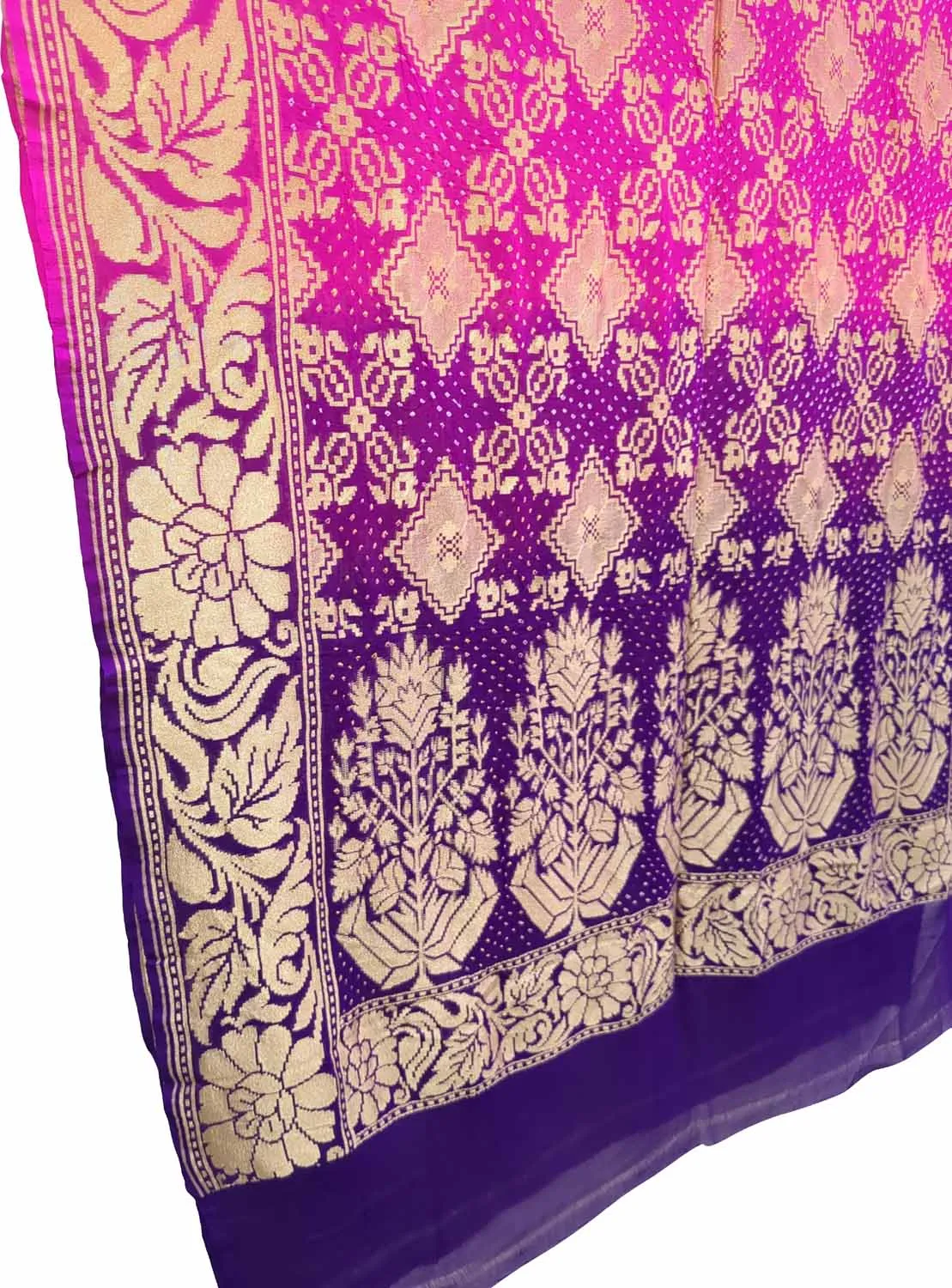 Stunning Pink and Purple Bandhani Georgette Dupatta