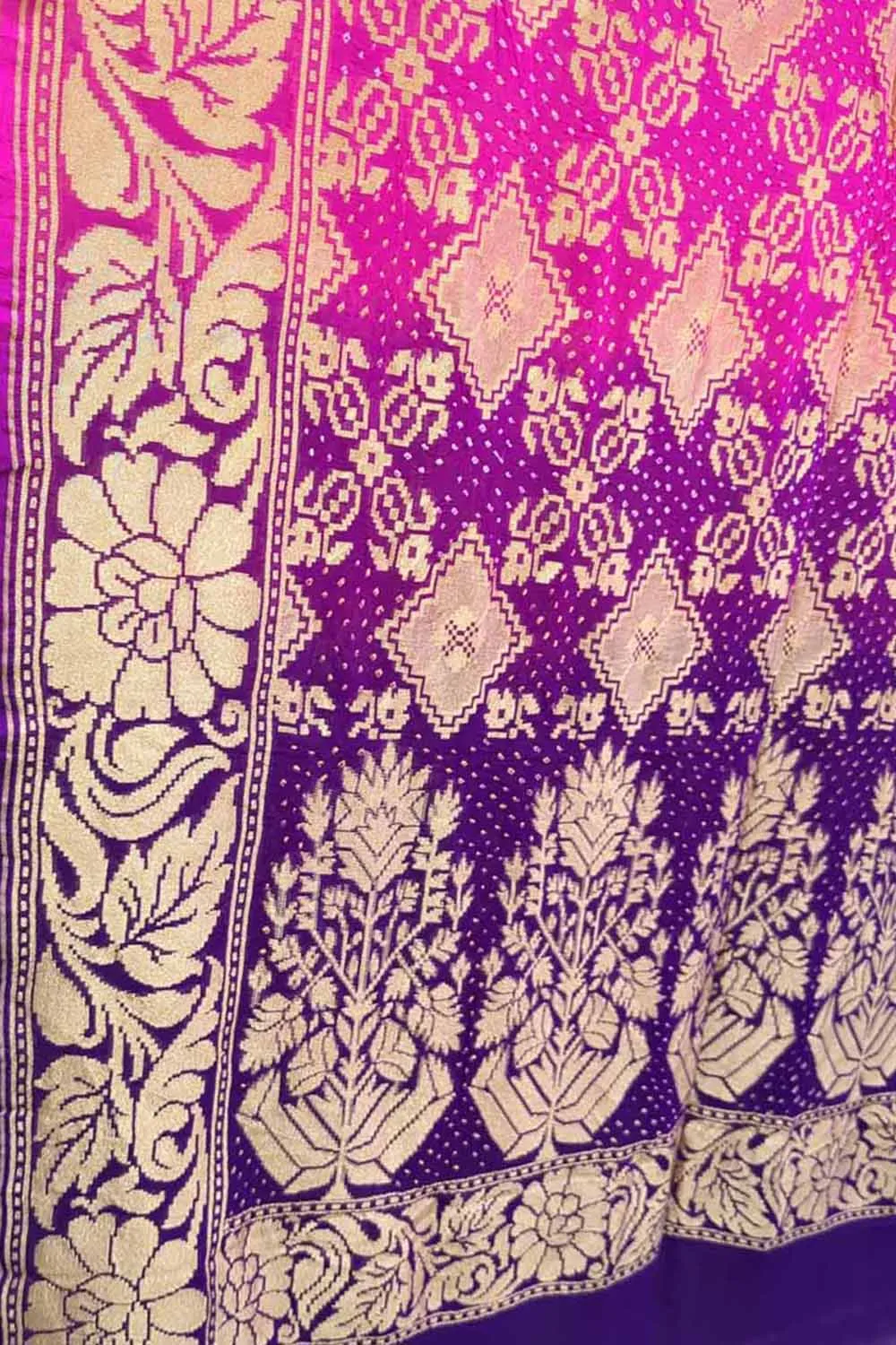 Stunning Pink and Purple Bandhani Georgette Dupatta