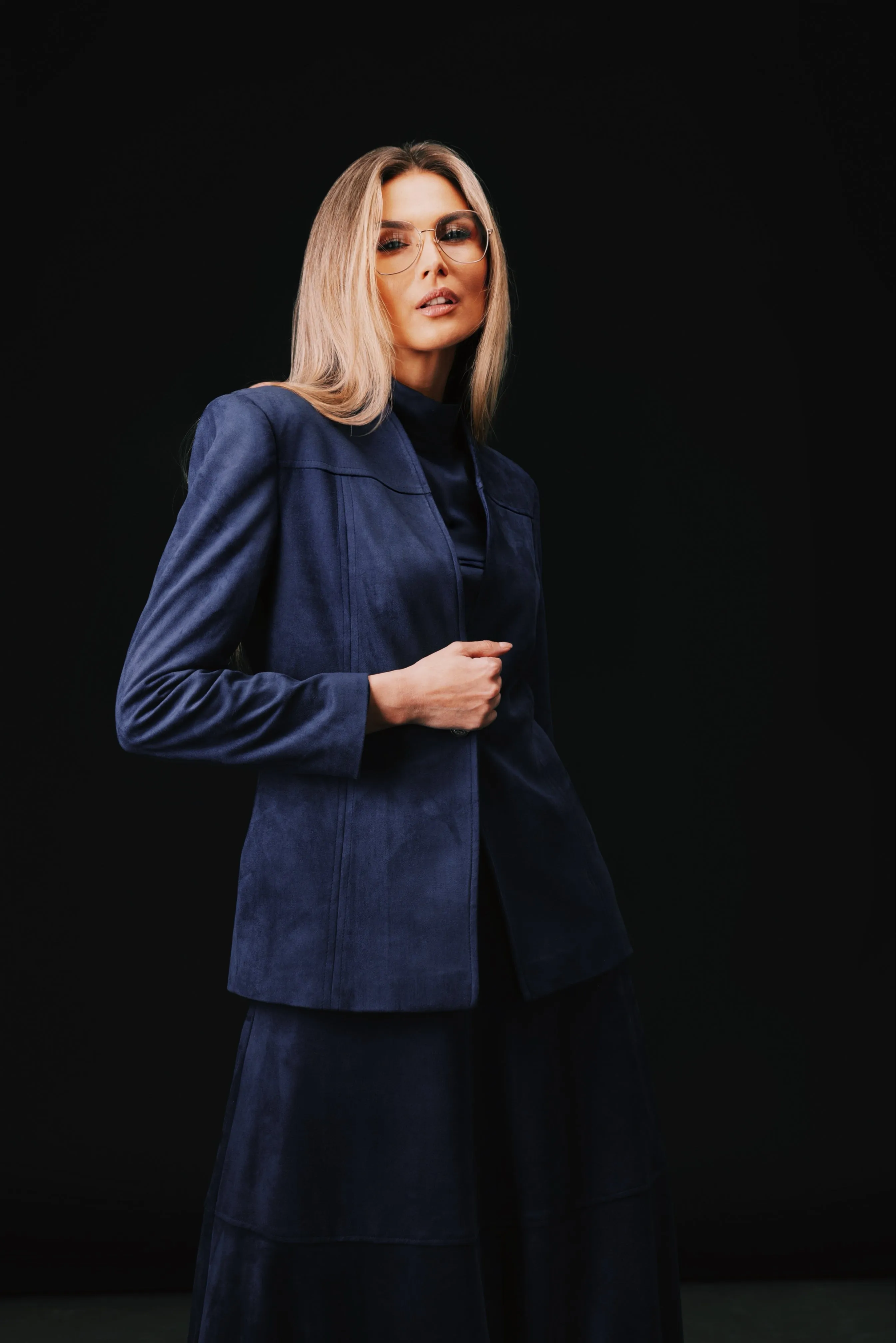 Suede Elegance Tailored Blazer Blue