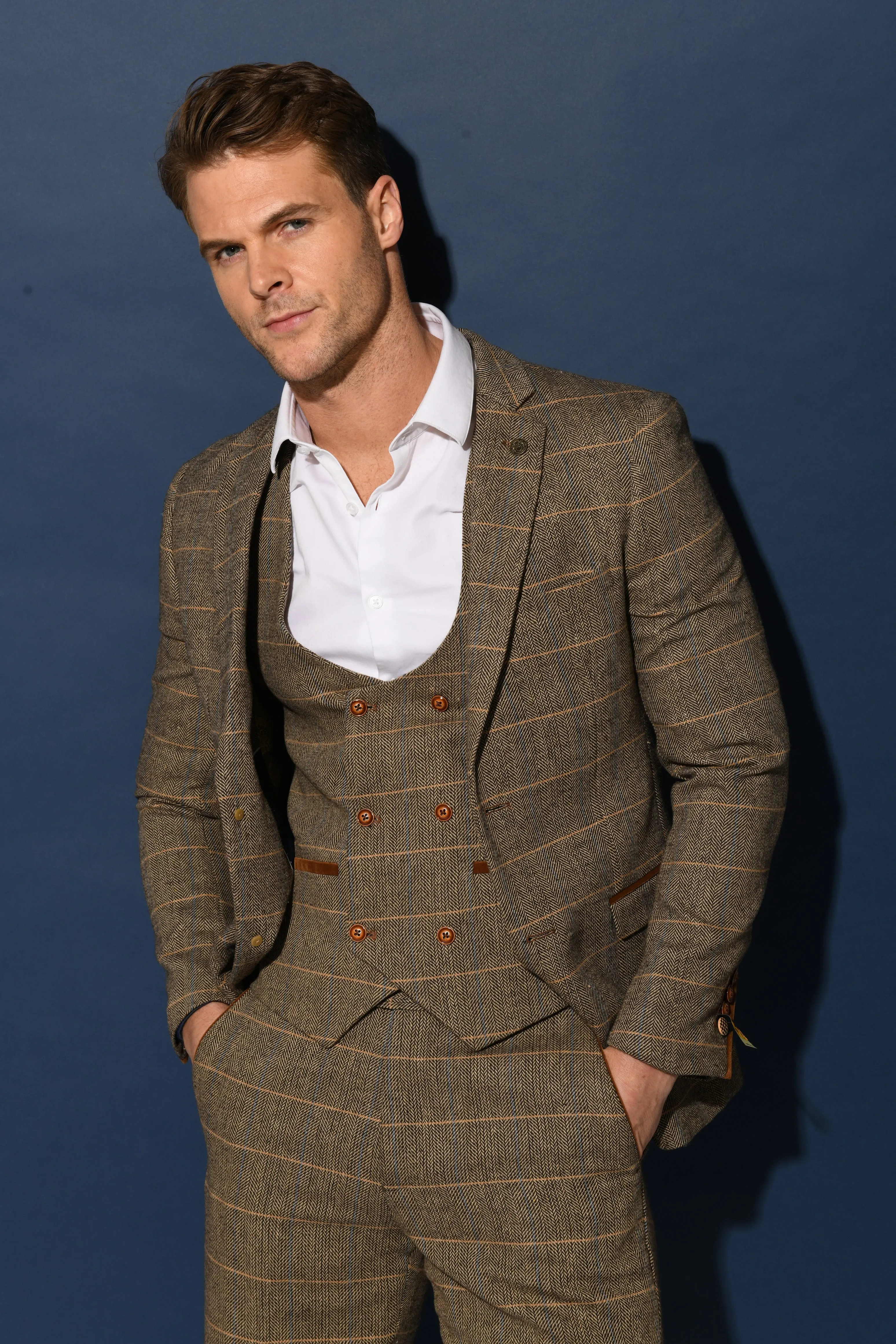 Ted Tan Brown Check Peaky Blinder Tweed Suit | Check Suit | Wedding Wear | Office Wear