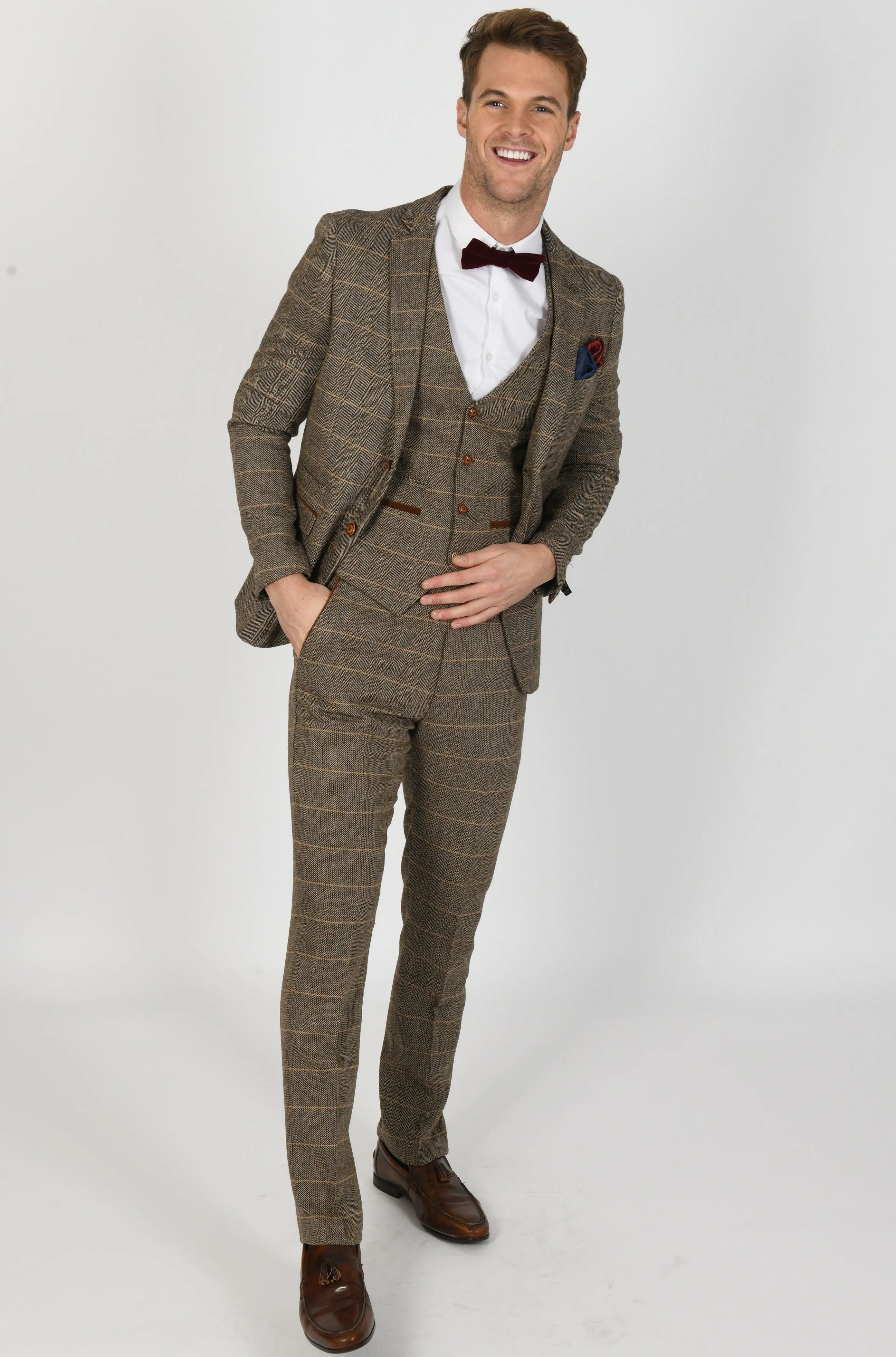 Ted Tan Brown Check Peaky Blinder Tweed Suit | Check Suit | Wedding Wear | Office Wear