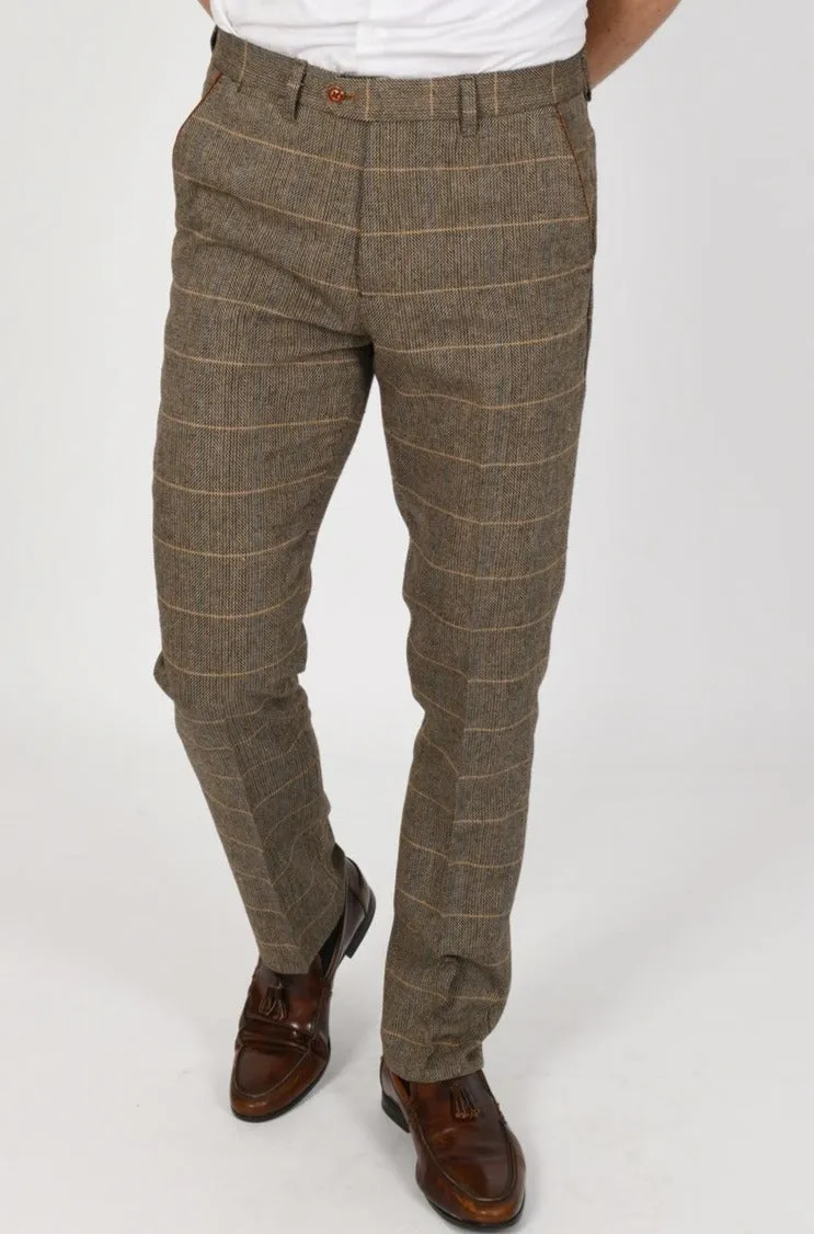 Ted Tan Brown Check Peaky Blinder Tweed Suit | Check Suit | Wedding Wear | Office Wear