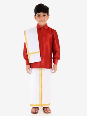 Vastramay Boys Maroon & White Shirt with Dhoti Pants