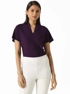 Wardrobe Solid Dark Purple Semi Formal Top