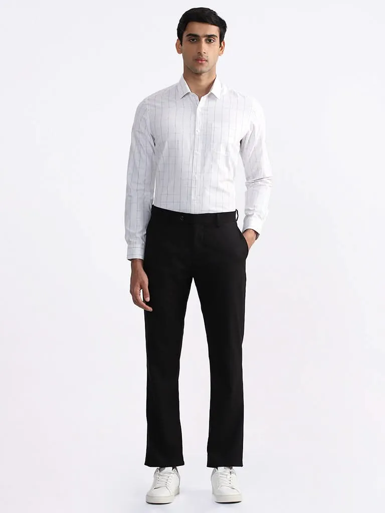 WES Formals Checked Slim-Fit White & Grey Shirt