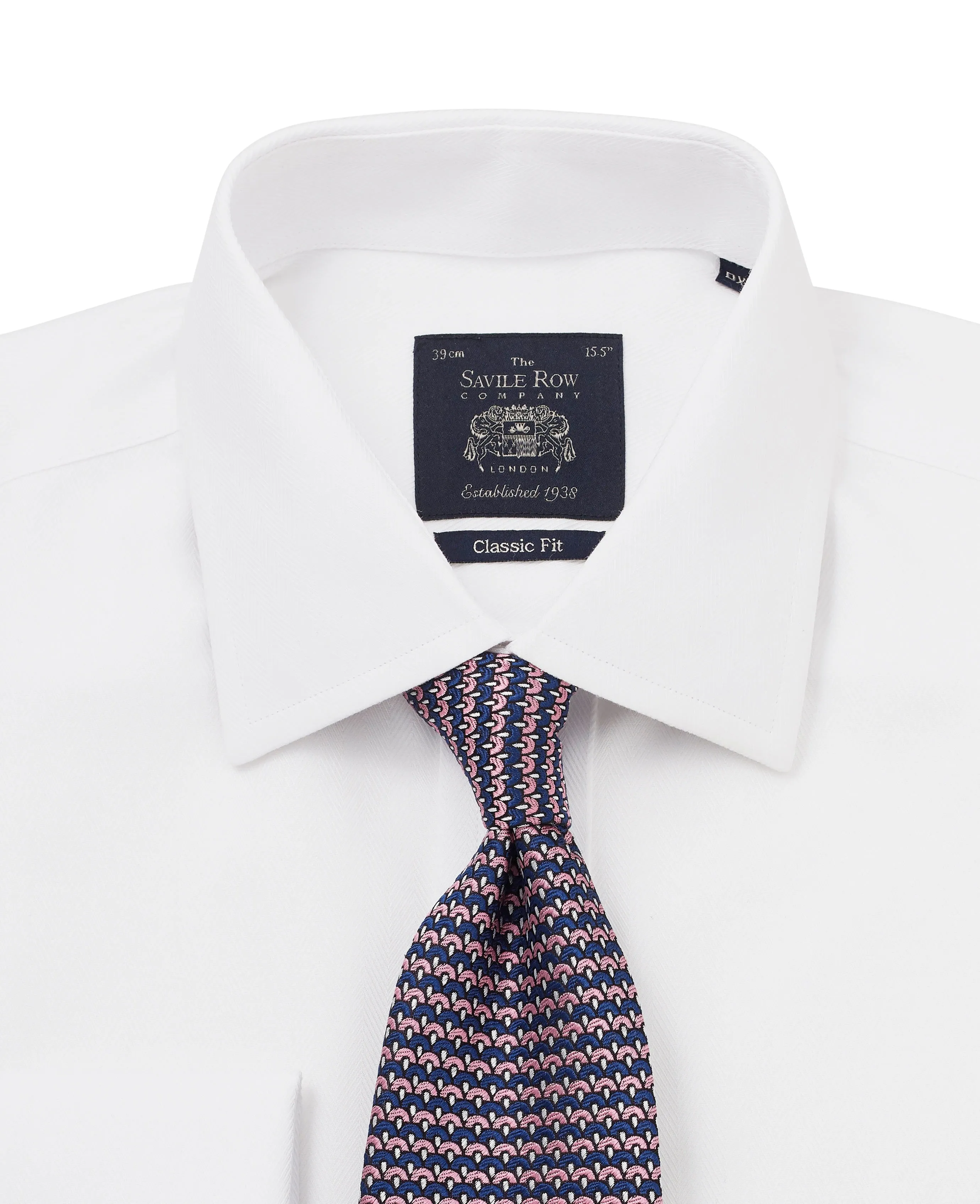 White Herringbone Classic Fit Non-Iron Formal Shirt - Double Cuff