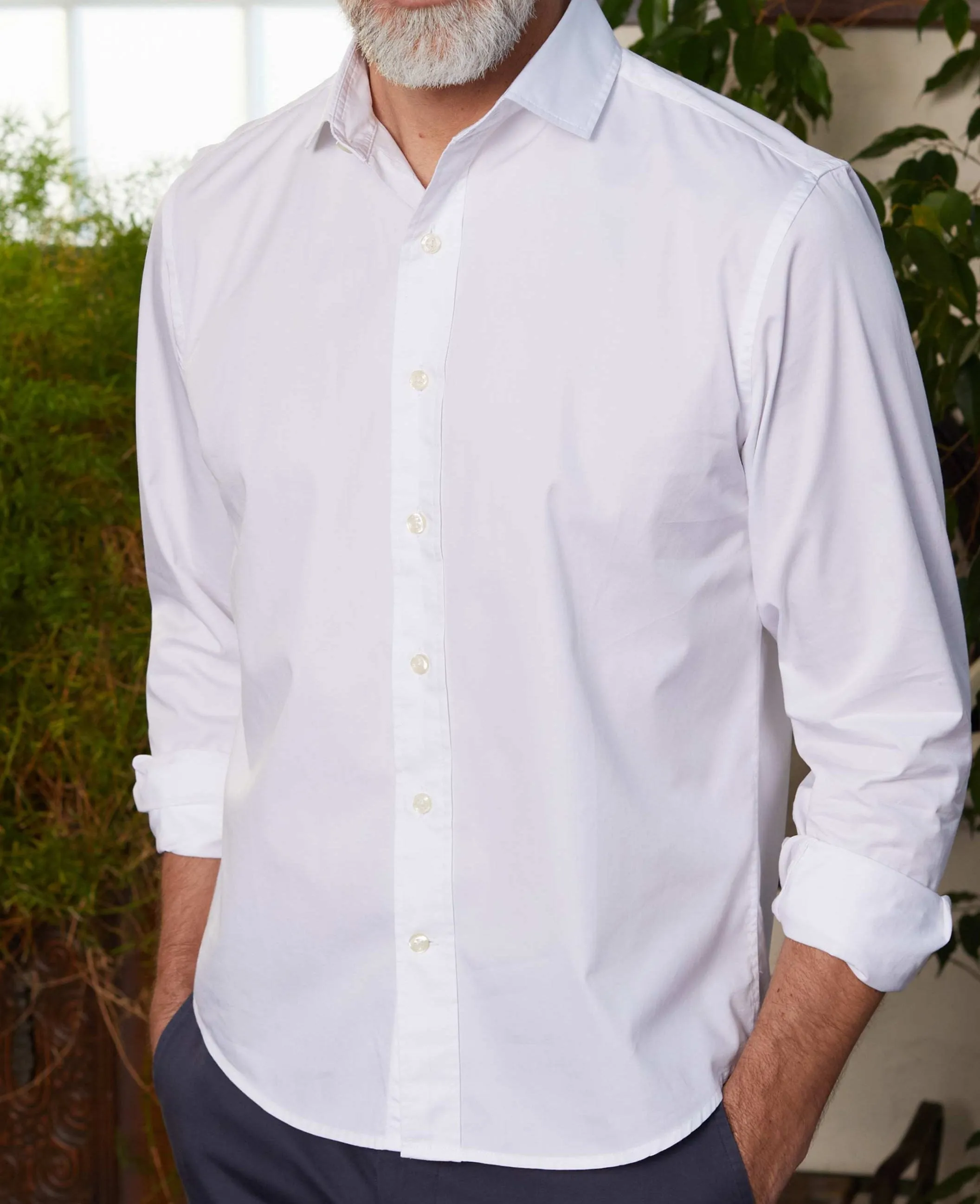 White Twill Slim Fit Shirt in Shorter Length