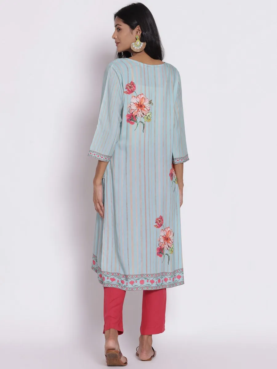 Women Sky Blue Printed Kurta