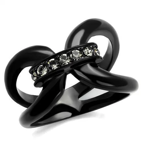 Women Stainless Steel Synthetic Crystal Rings Black Bond