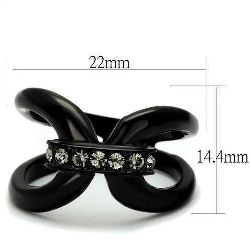 Women Stainless Steel Synthetic Crystal Rings Black Bond