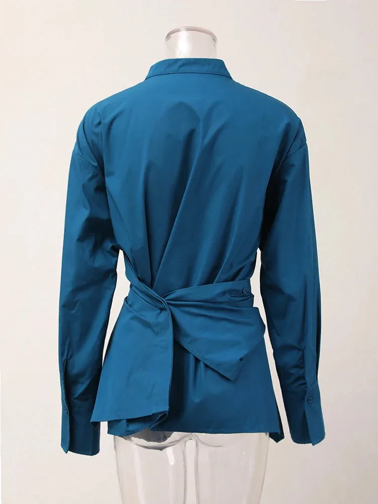 Women's Sophisticated Teal Blue Wrap Blouse | Casual Chic