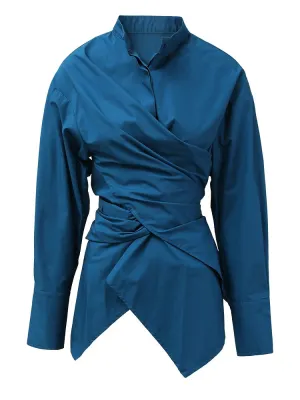 Women's Sophisticated Teal Blue Wrap Blouse | Casual Chic