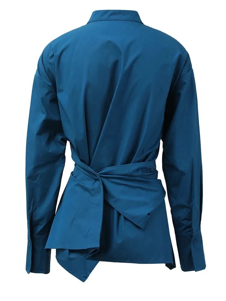 Women's Sophisticated Teal Blue Wrap Blouse | Casual Chic