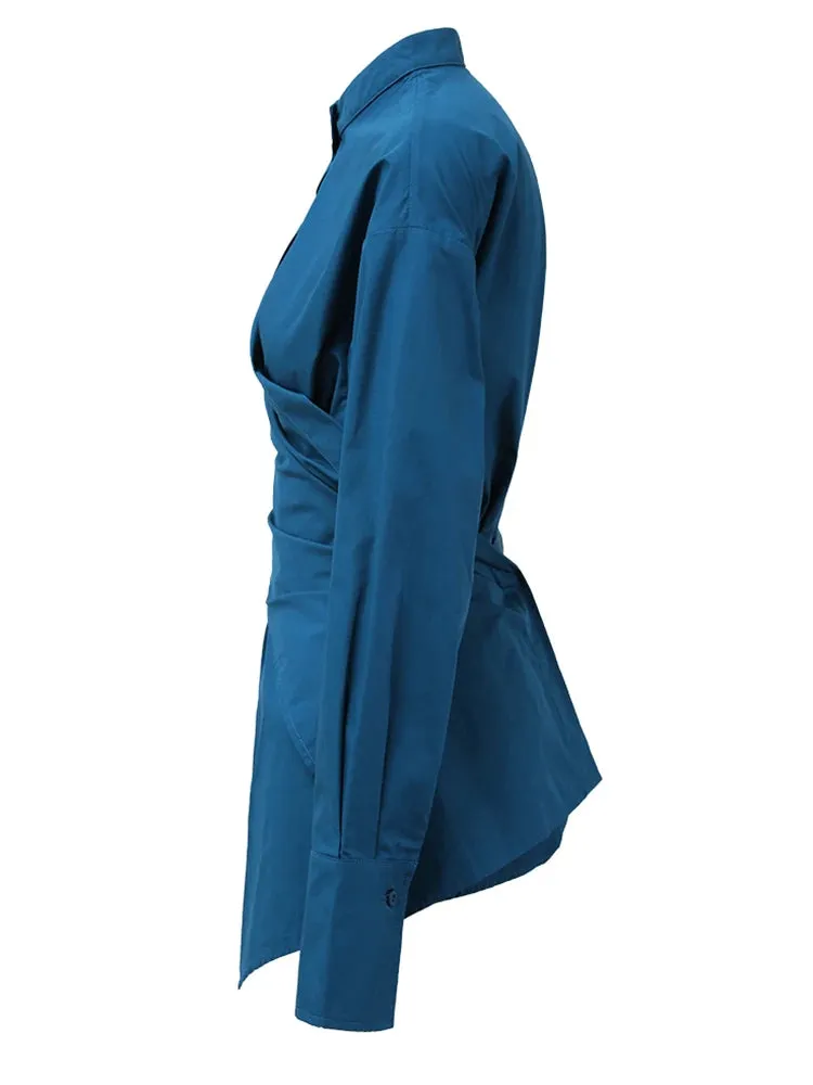 Women's Sophisticated Teal Blue Wrap Blouse | Casual Chic