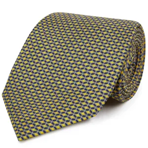 Yellow Navy Circle Chain Geometric Printed Silk Tie